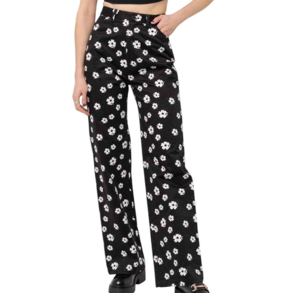 Rollas Heidi Pant Black White Floral Womens Cotton Jean Style NEW Sz  6 / XS